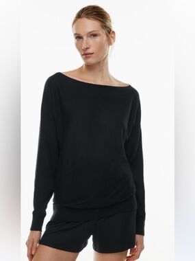 Aritzia Babaton turndown black boat neck silk cashmere black sweater Small